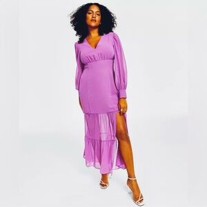 NWT Bar III Purple Tiered Chiffon Long Sleeve Maxi Dress size XS